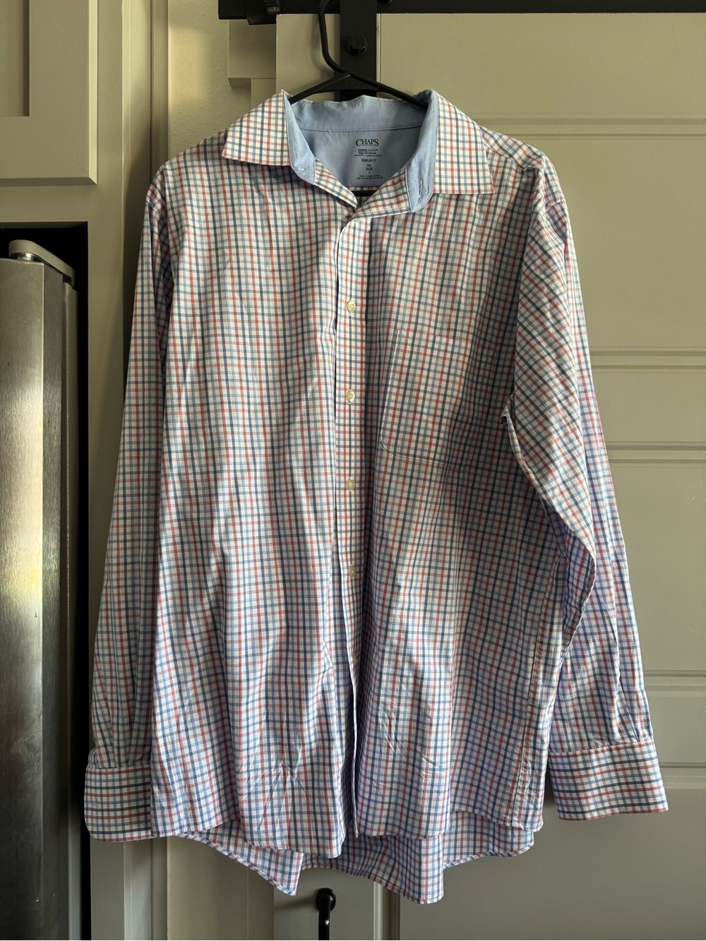 Chaps Men's Blue and Pink Windowpane Button-Up Shirt